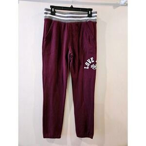 Victorias Secret PINK Sweatpants Maroon Burgundy Striped Waist Joggers Womens M